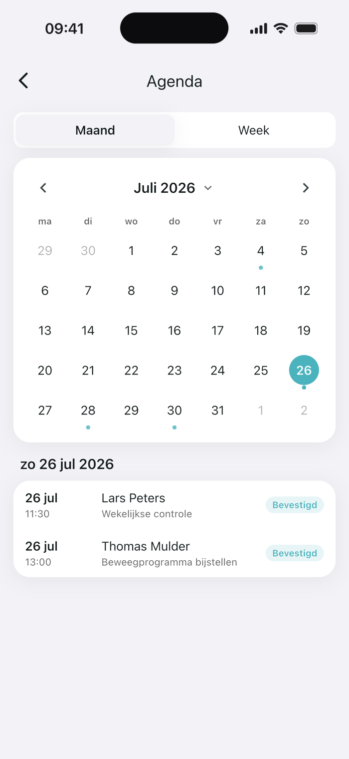 App-scherm van Physinexus