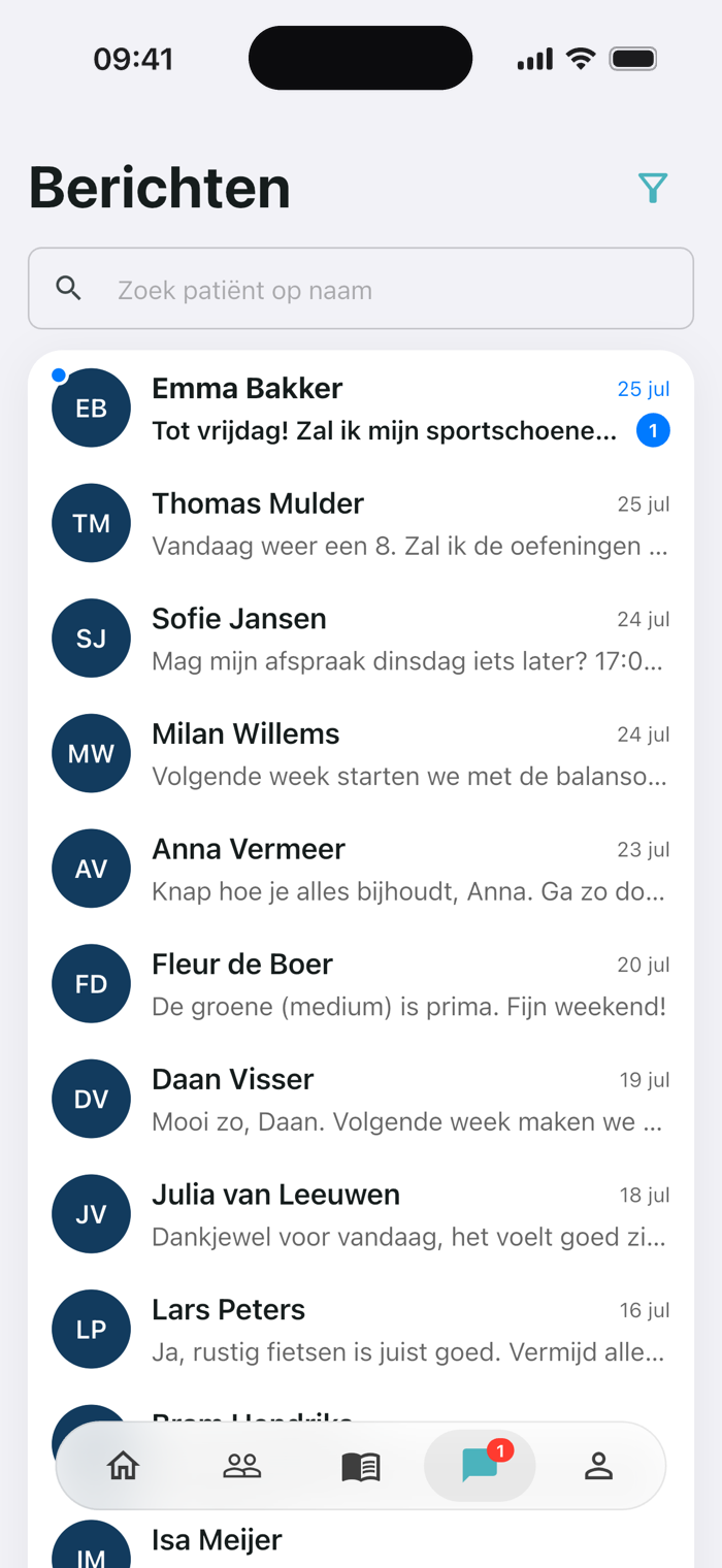 App-scherm van Physinexus