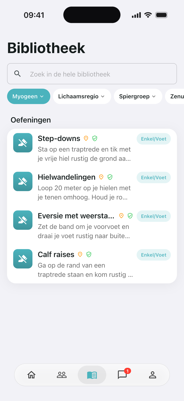 App-scherm van Physinexus