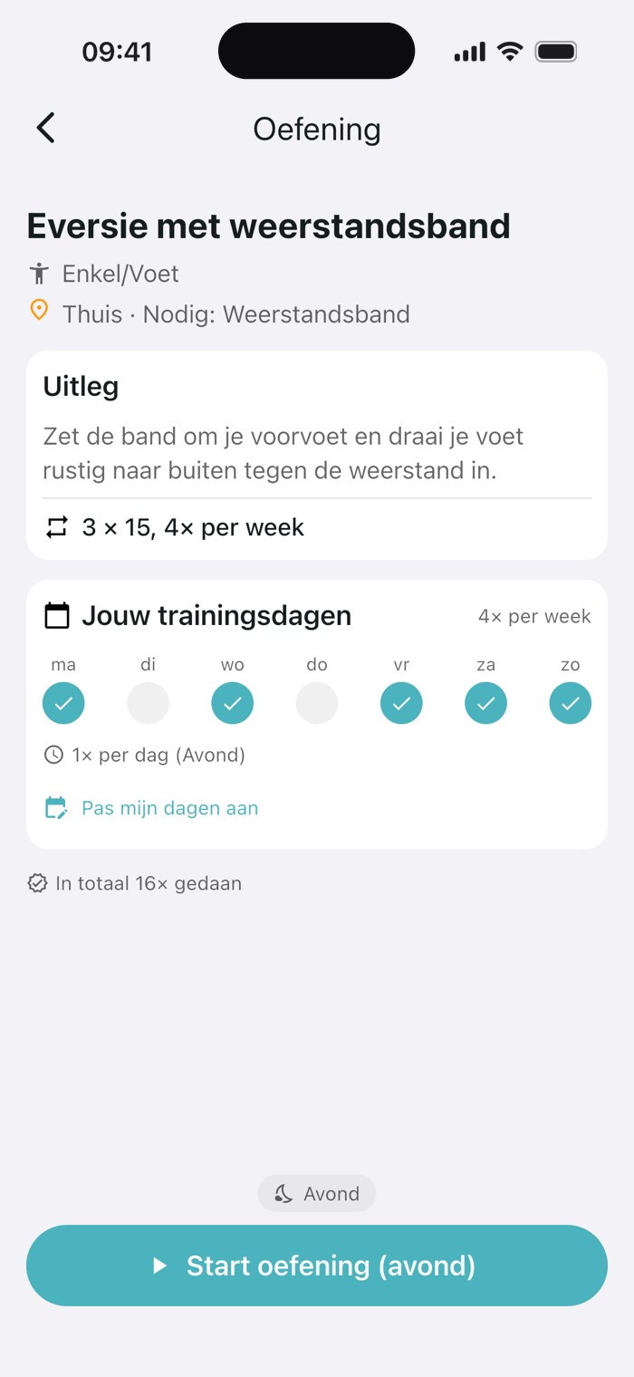 App-scherm van Physinexus