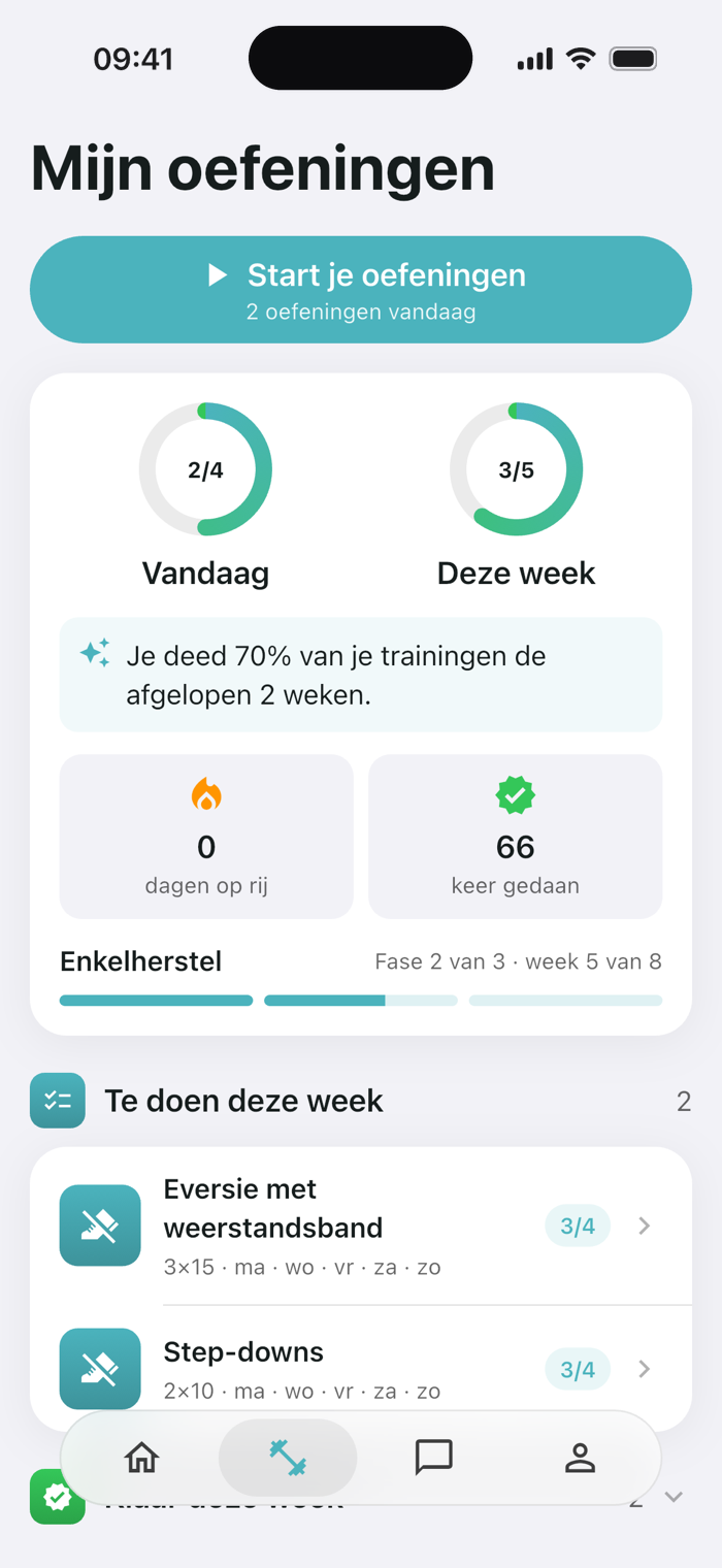 App-scherm van Physinexus